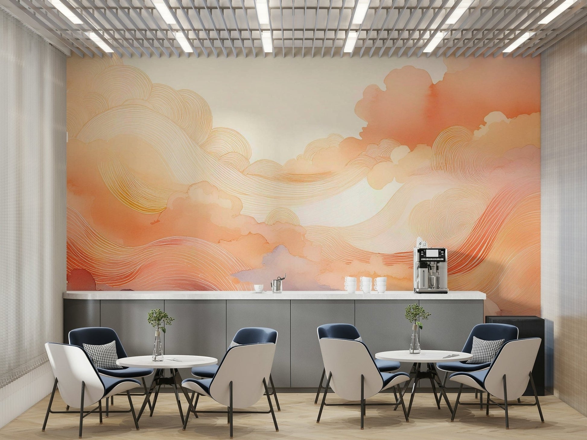 Bright and stylish Coral Dream Swirls wall mural

