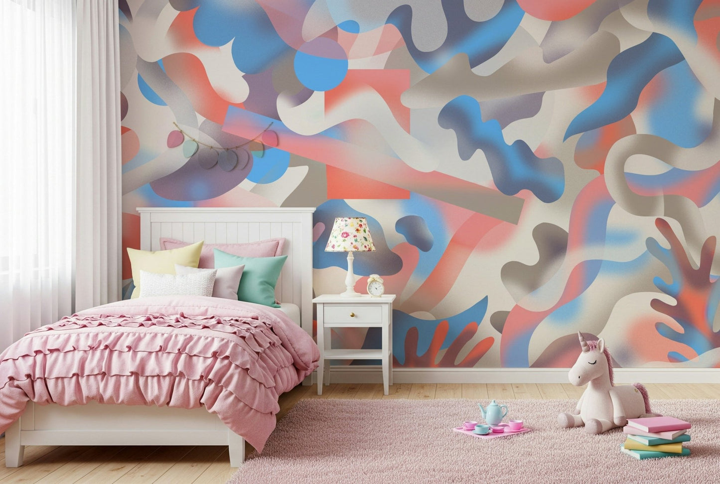 A beautiful abstract coral wallpaper mural in vibrant, dreamy colors.