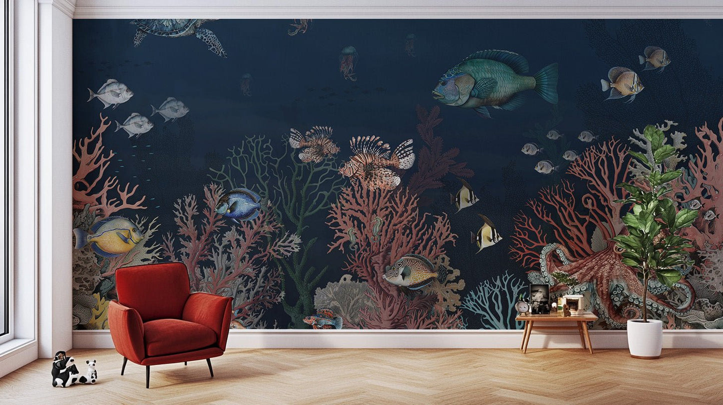 Stunning coral reef wall mural design, C177
