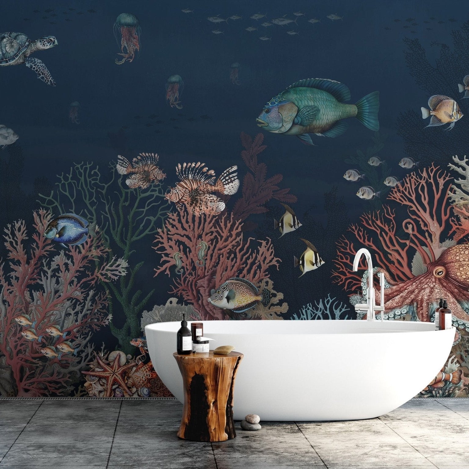 Vibrant underwater coral marvels mural, C177