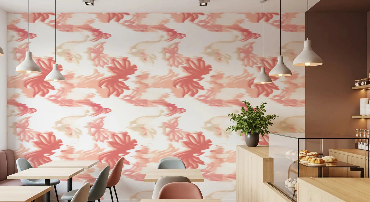 Cafe area space with Coral Mist Flow wallpaper showing fluid coral movement, GD9262