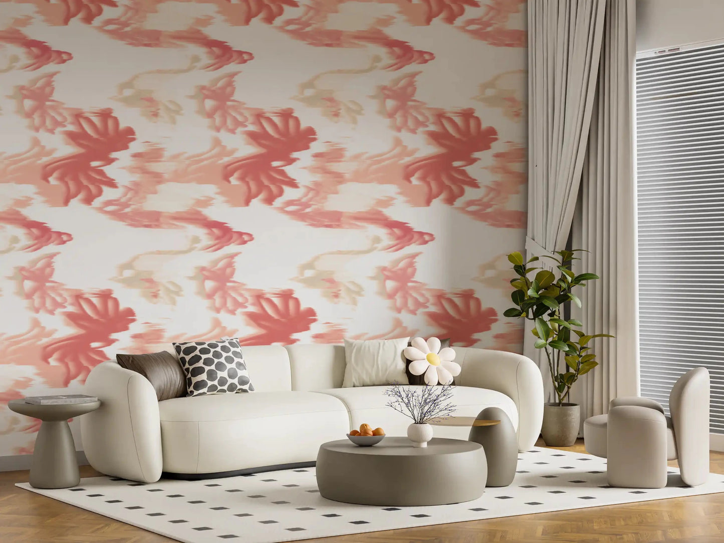 Subtle coral abstract wallpaper with Coral Mist Flow smooth wave effect, GD9262