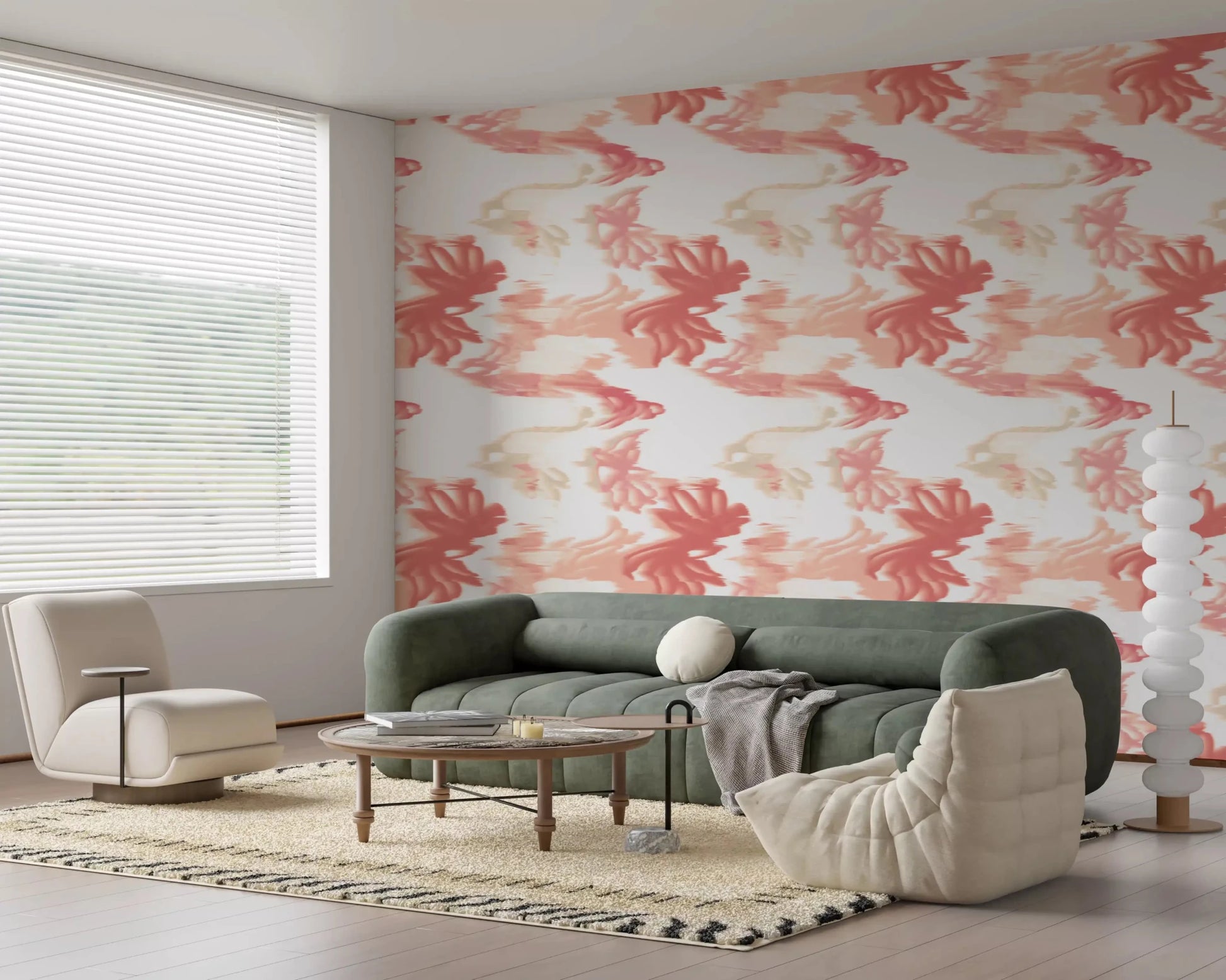 Modern coral wallpaper with Coral Mist Flow fluid gradient pattern design, GD9262