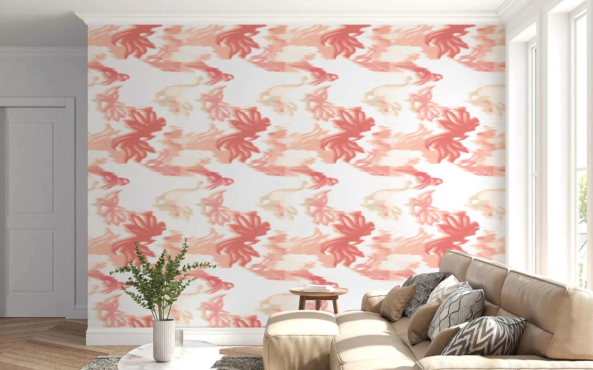 Coral Mist Flow wallpaper featuring peach coral blend and airy texture, GD9262