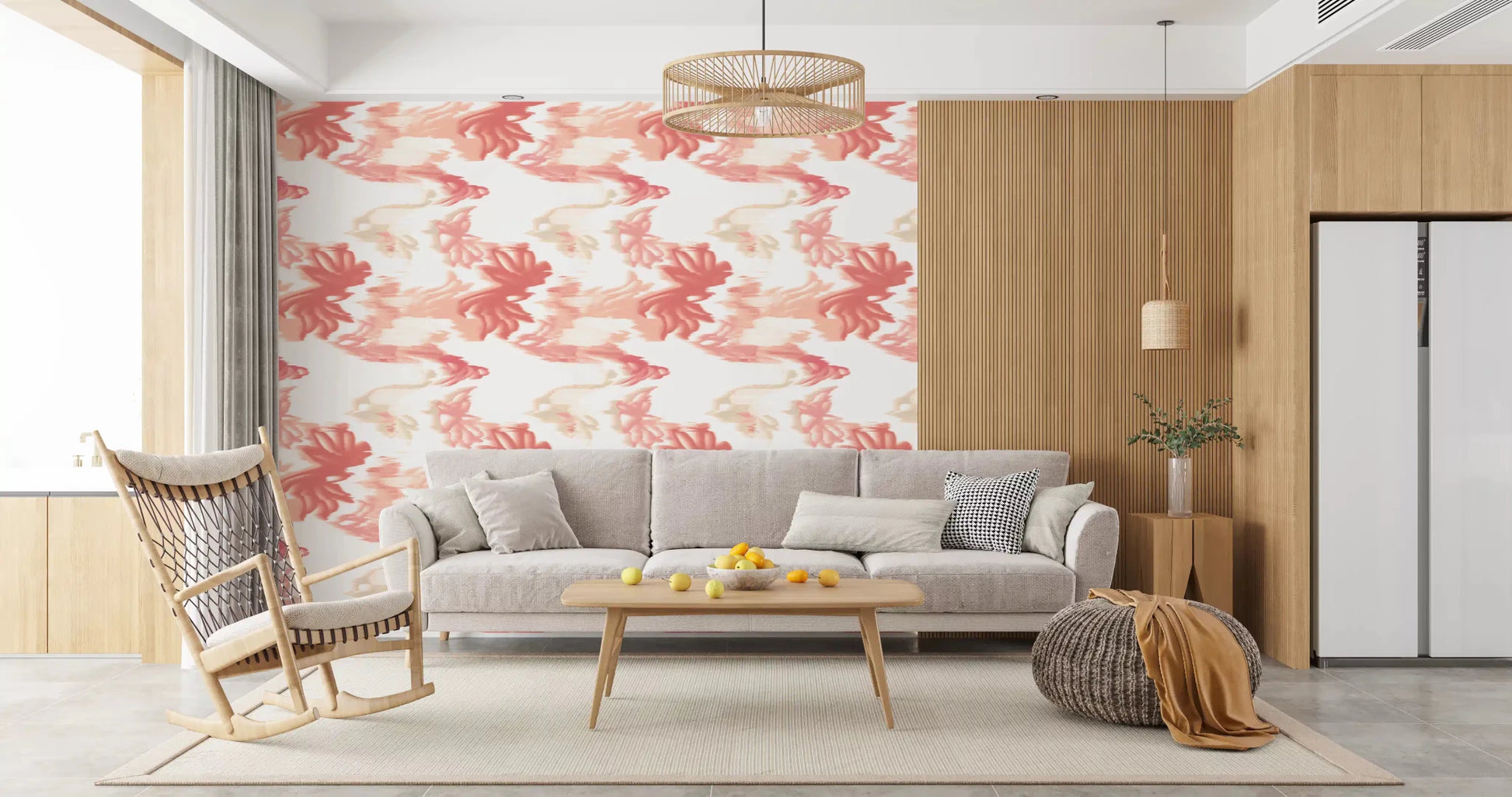 Coral Mist Flow wallpaper with soft coral waves and abstract flowing shapes, GD9262