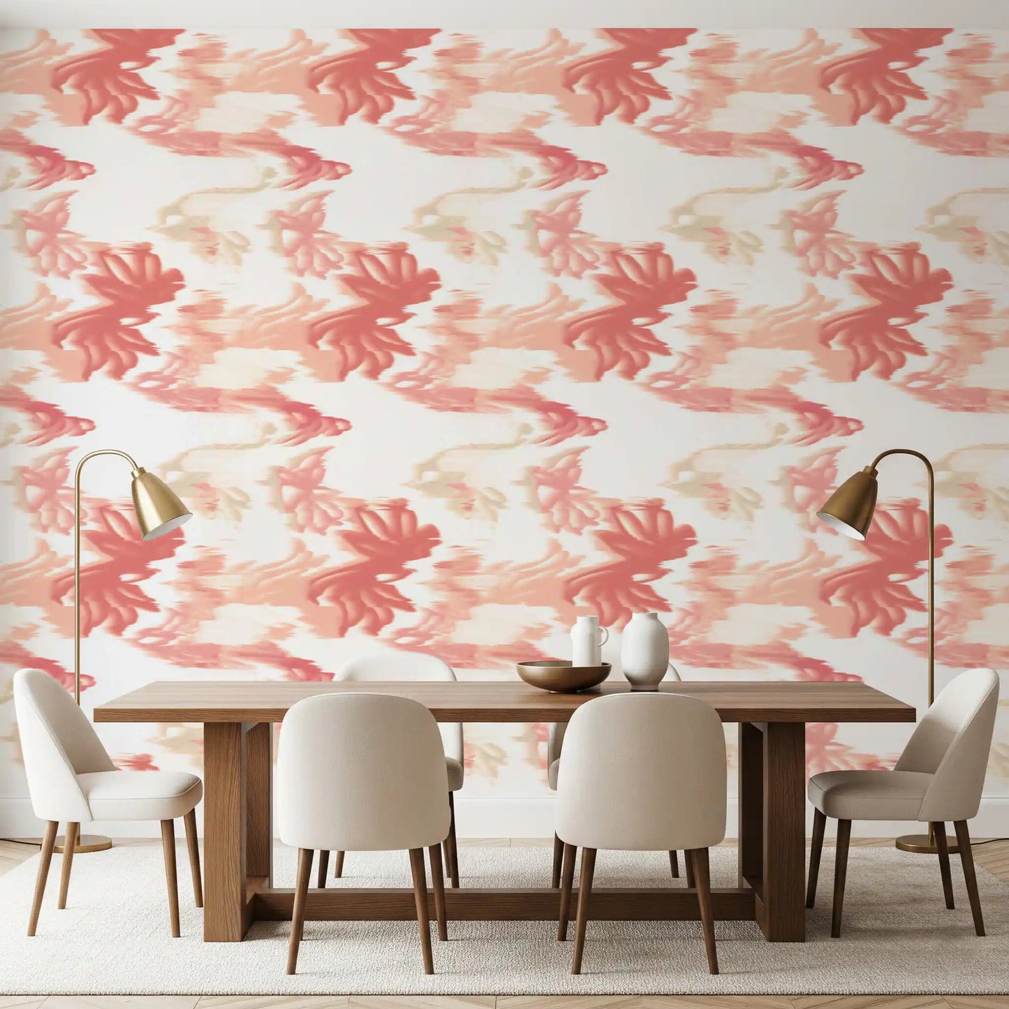 Coral Mist Flow wallpaper showing organic shapes in soft coral tones, GD9262