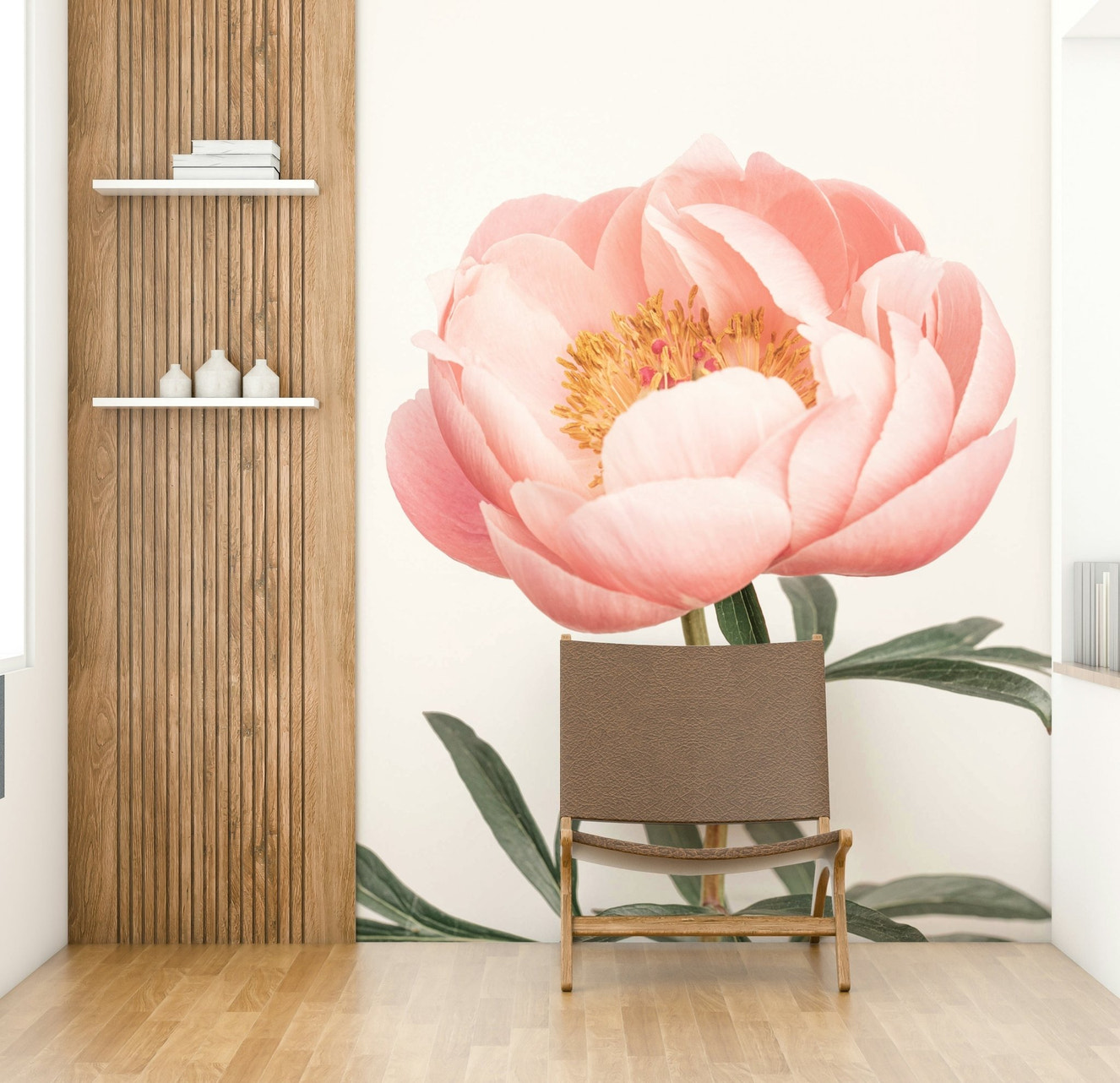 Coral Peony Wall Mural showcasing vibrant coral peonies in full bloom

