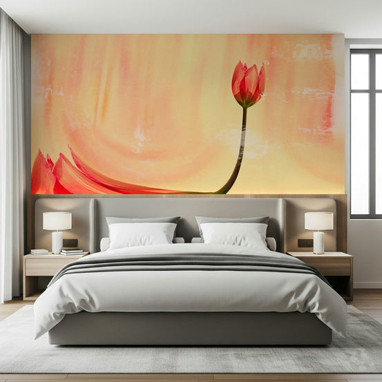 A beautiful coral tulip wallpaper mural for a modern home., GD5258