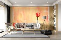An artistic delicate bloom mural on minimalist wallpaper.

