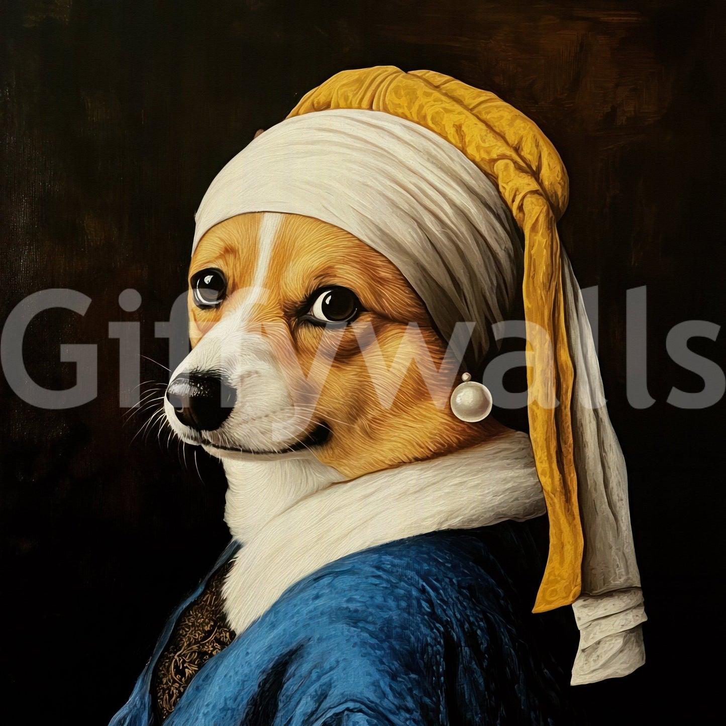 a painting of a corgi in the style of vermeer GD3325