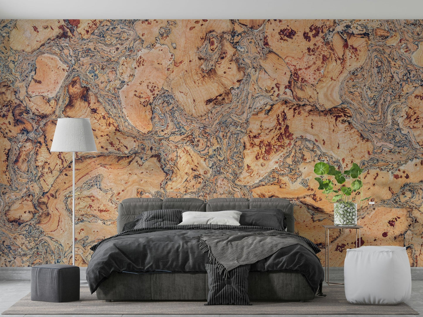 Neutral cork mural for earthy and calming interiors.