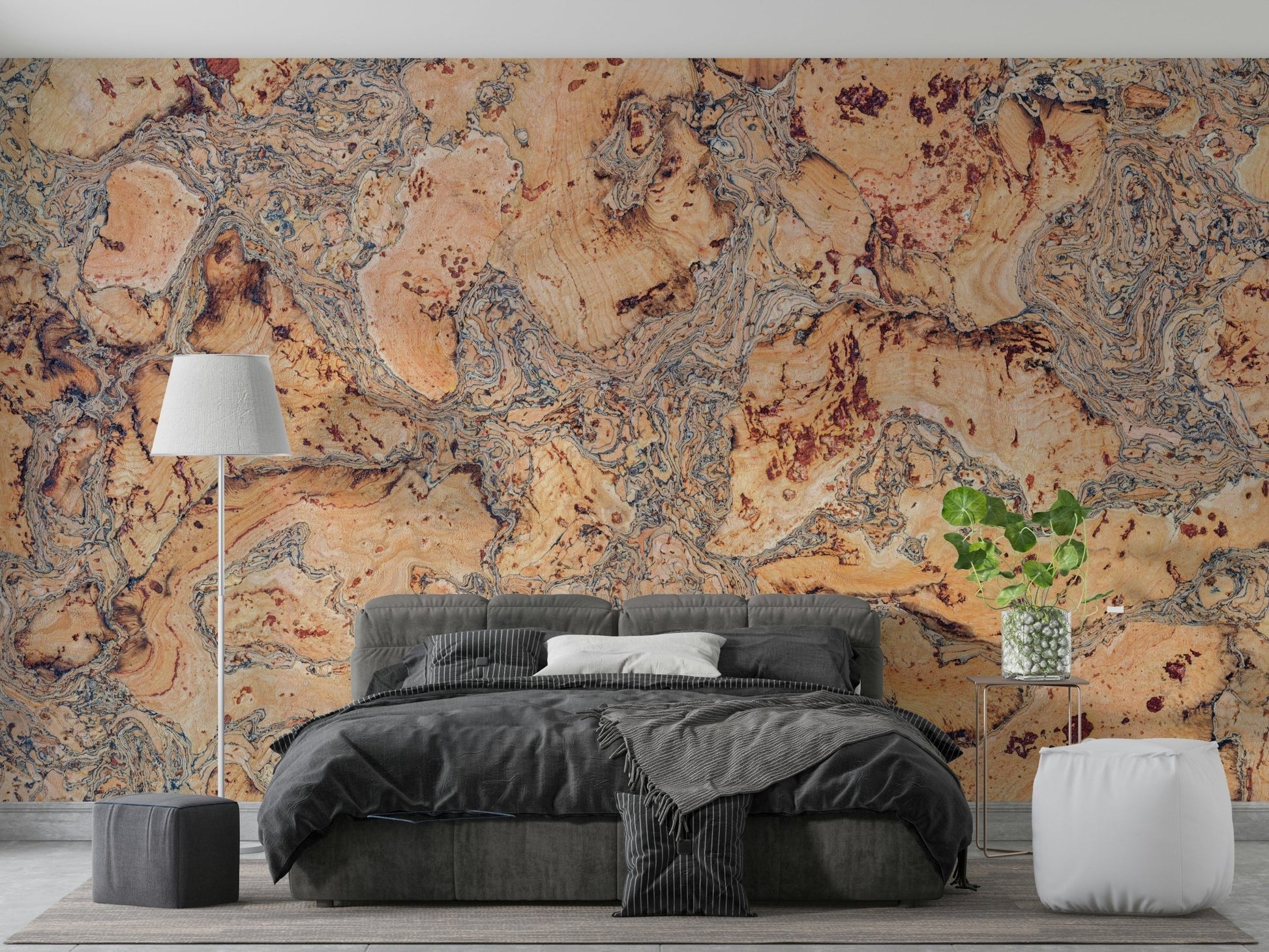 Neutral cork mural for earthy and calming interiors.