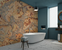 Sustainable-inspired mural mimicking cork surfaces.