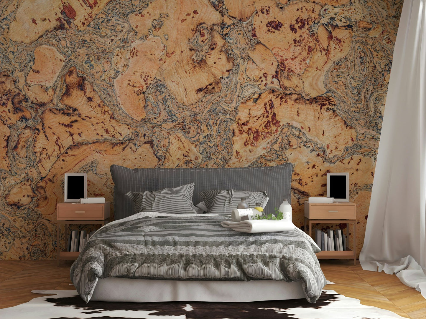 Minimalist cork canvas mural for warm, textured walls.