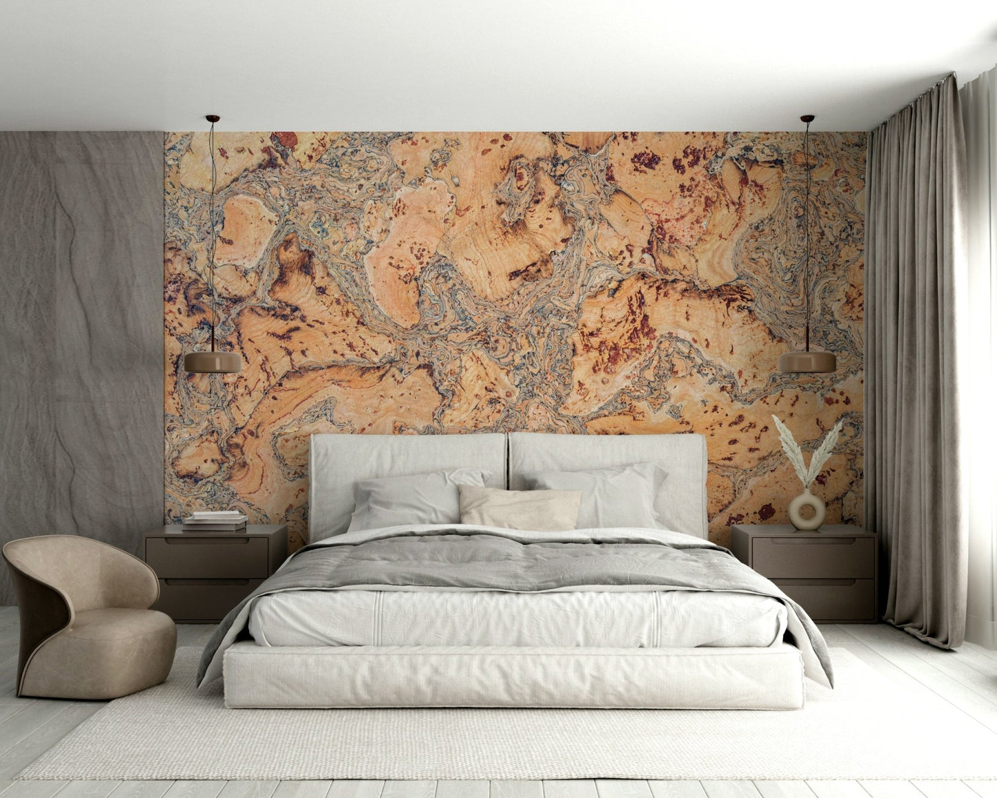 Minimalist cork canvas mural for warm, textured walls.