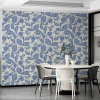 Fresh botanical wallpaper with blue accents

