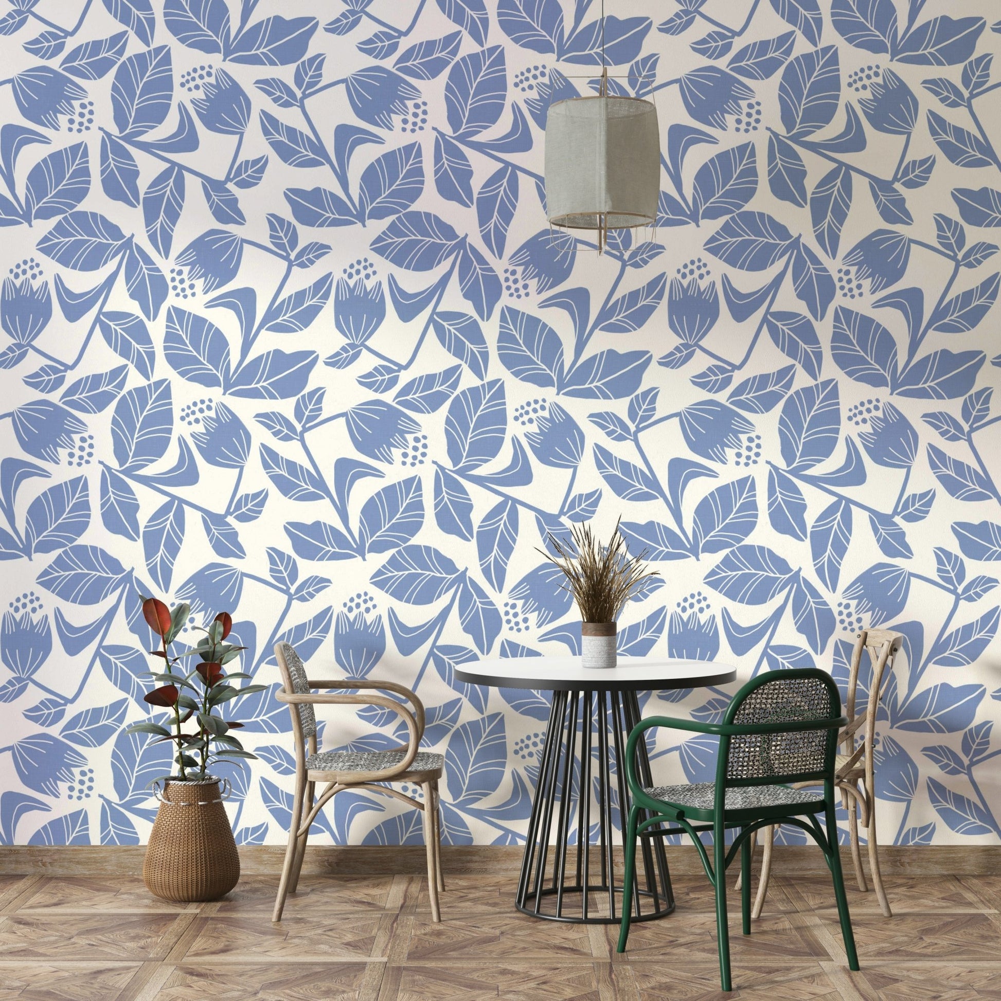 Blue cornflower pattern on wall mural

