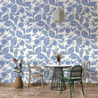 Blue cornflower pattern on wall mural


