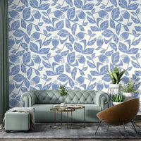 Cornflower canopy wallpaper in bedroom

