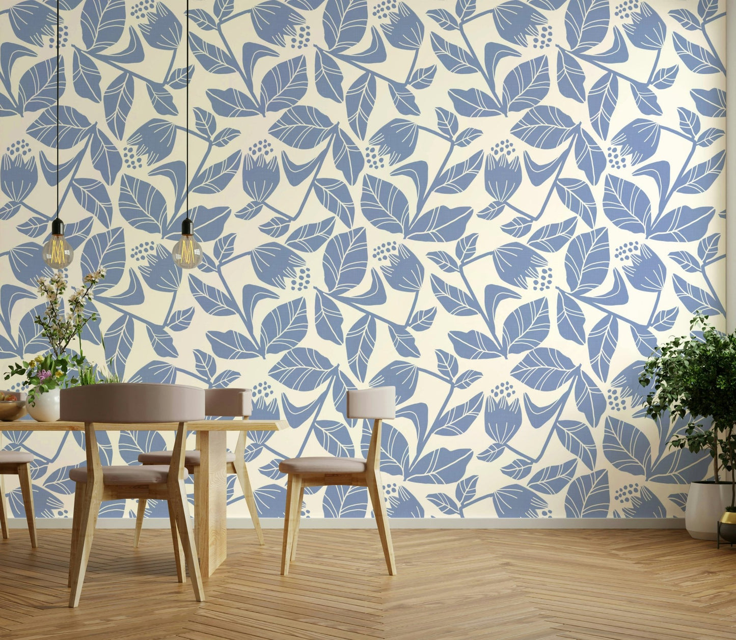 Light floral mural for calm interiors

