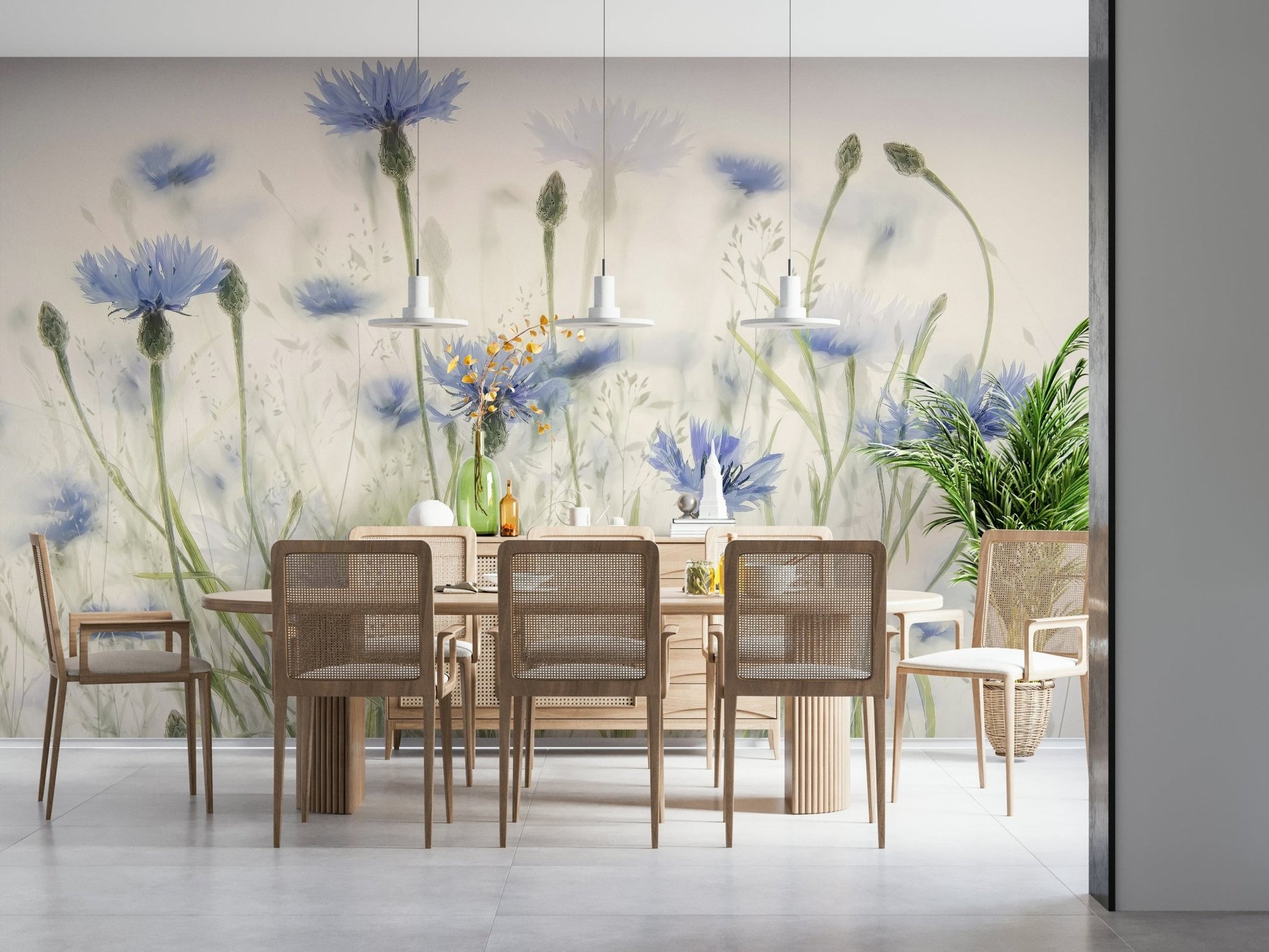 The design adds a sense of depth and peacefulness to the space.