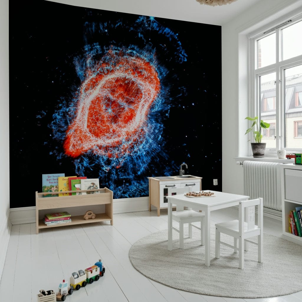 Cosmic Bloom Wall Mural wallpaper mural in a minimalist apartment space.