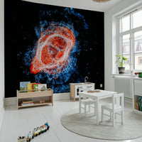 Cosmic Bloom Wall Mural wallpaper mural in a minimalist apartment space.