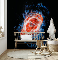 Celestial flower wallpaper mural with dark navy colour for a bedroom wall.
