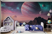 Purple and blue galaxy wallpaper for a contemporary office space wall mural