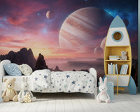 Astronomy inspired wallpaper with various large moons.