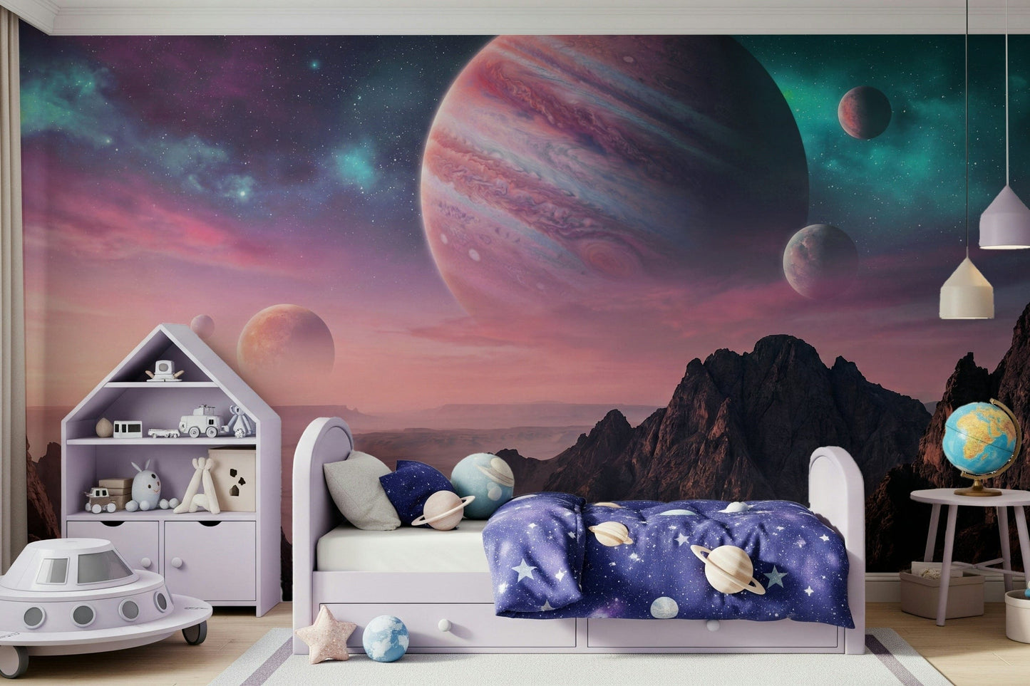 Purple and blue galaxy wallpaper for a contemporary office space wall mural