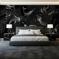 A peaceful open space mural on decorative wallpaper.