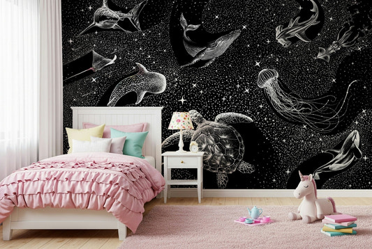 A beautiful cosmic nebula wallpaper mural for a modern home.