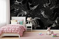 A beautiful cosmic nebula wallpaper mural for a modern home.