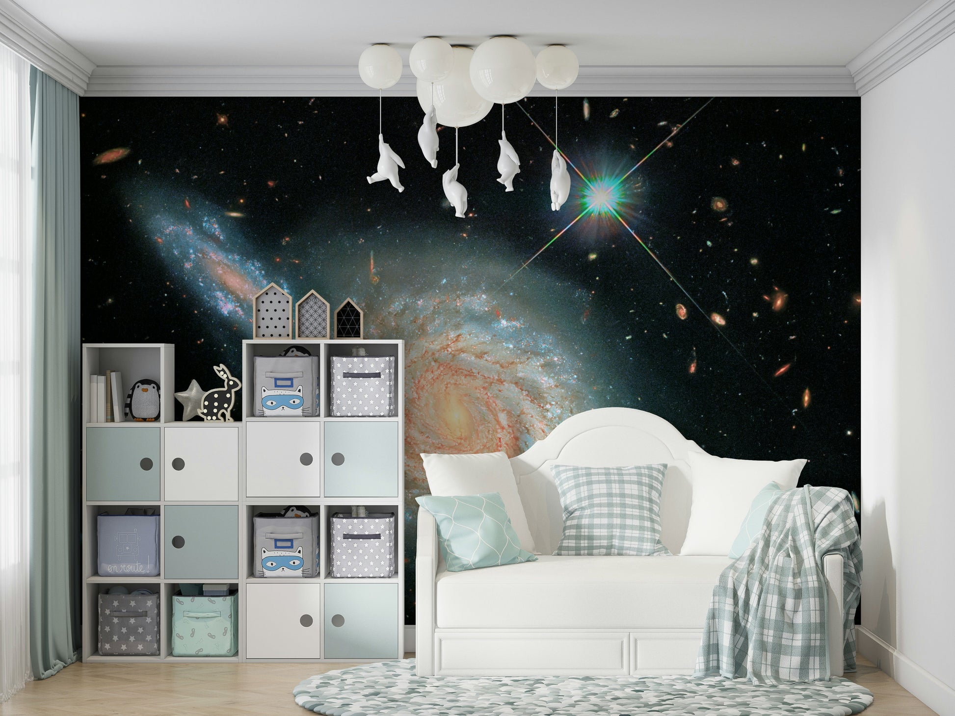 The abstract shapes are a central focus of the image.

