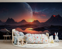 Playful children’s room featuring Cosmic Dusk wall mural with galaxy sky backdrop, GD8557