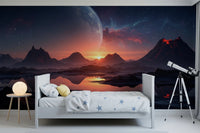 Modern children’s room balanced with Cosmic Dusk wall mural and cosmic horizon, GD8557