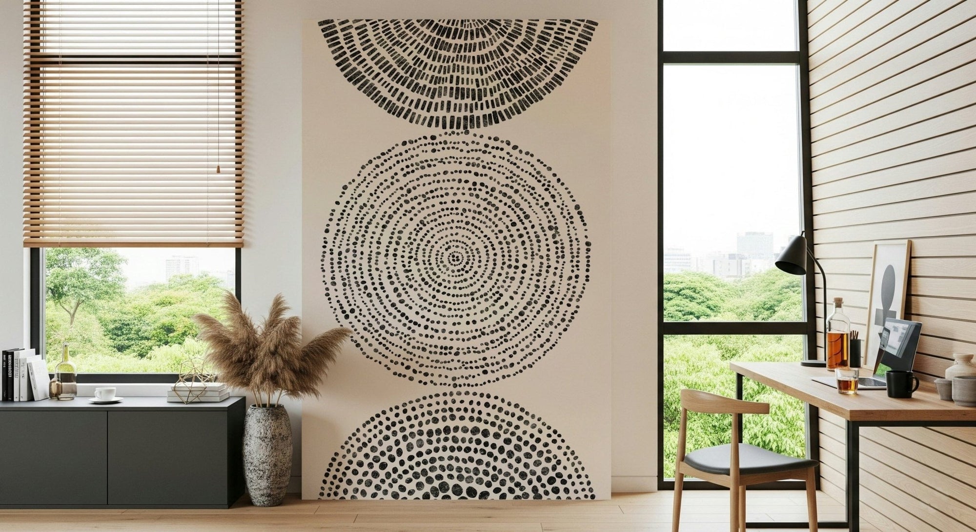Cosmic Echoes wall mural in a modern living room setting., GD7819