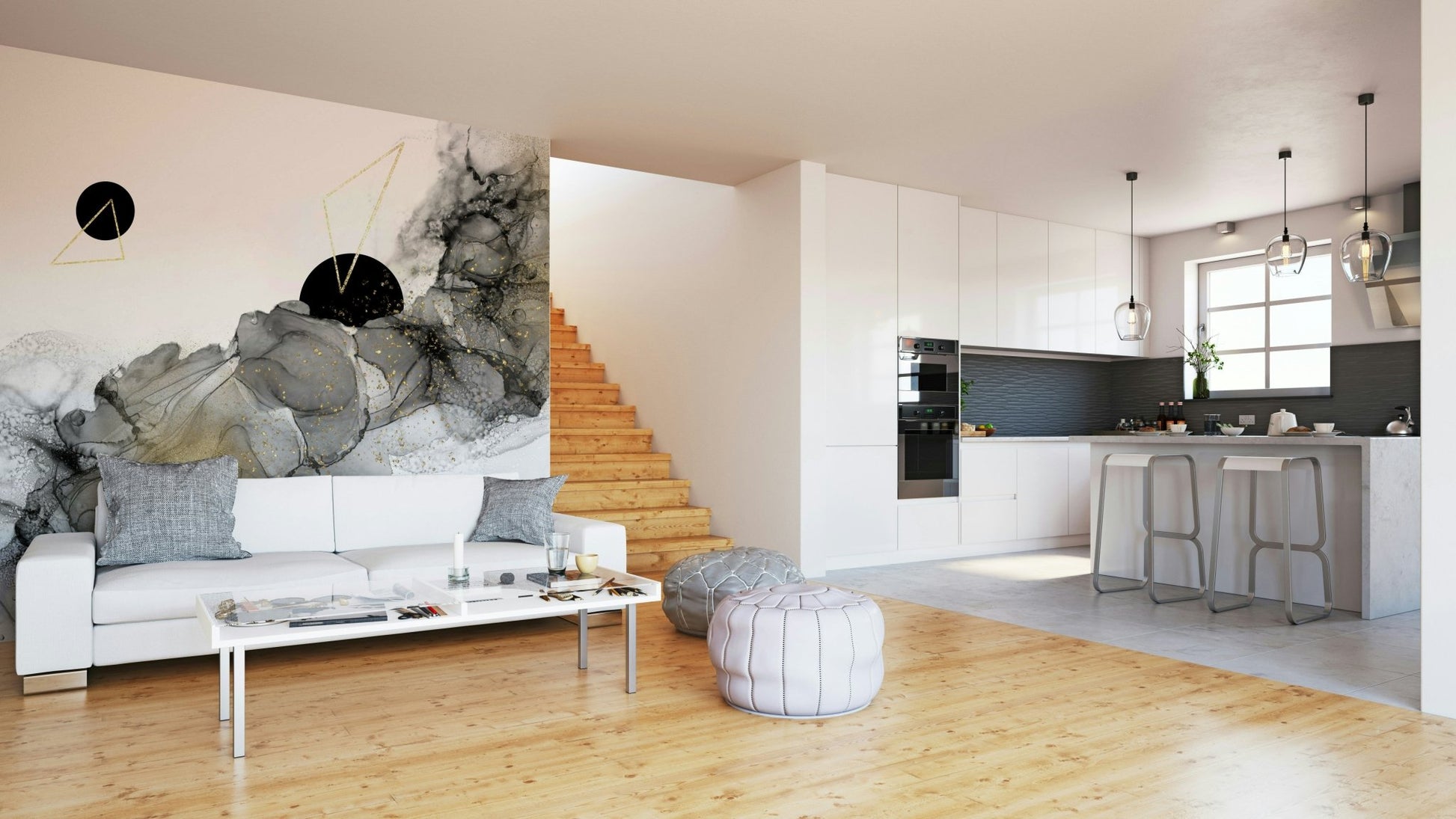 Multicolor cosmic flow mural with dreamy abstract design.

