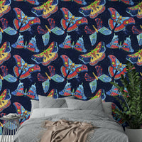 Moody wallpaper design with nebula-inspired colors and moth patterns.

