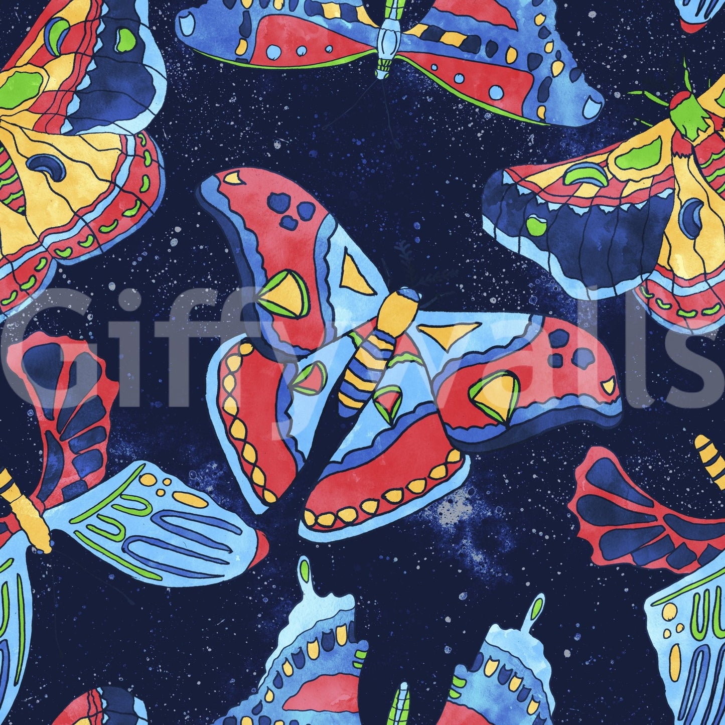 Boho-style wallpaper with mystical moths, moons, and cosmic elements.

