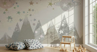 A calming abstract design wallpaper mural that defines a space.