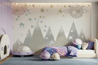 A contemplative gentle mountain wallpaper mural for a feature wall.