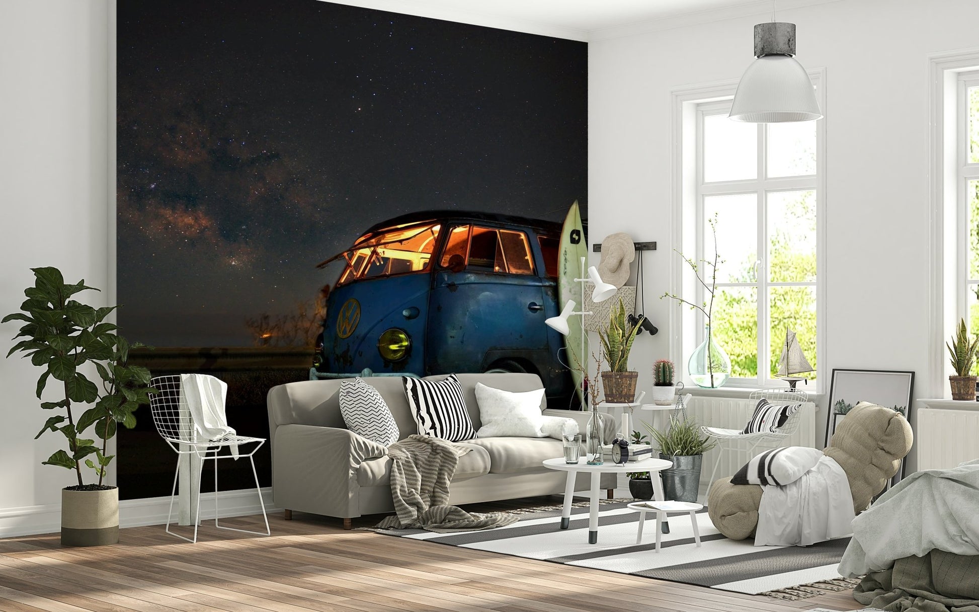 A serene abstract space scene wall mural for fantasy decor.