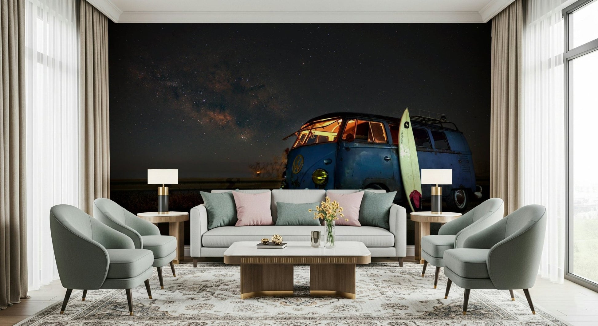 An artistic minimalist form mural for home decor.