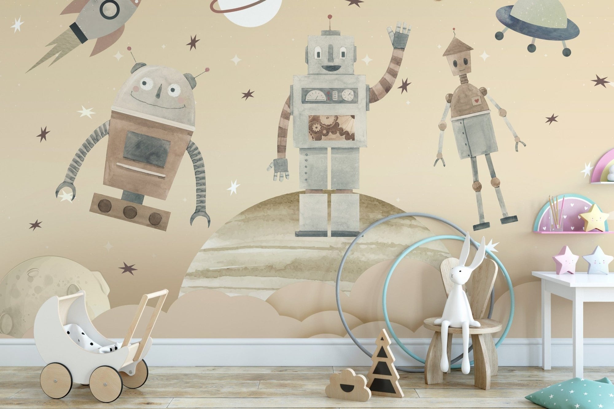 Adventurous robot wallpaper in space, C120