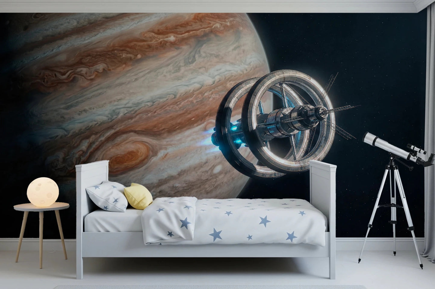 Futuristic station scene in Cosmic Station Wall Mural with stars