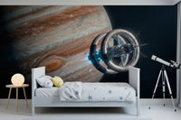 Futuristic station scene in Cosmic Station Wall Mural with stars