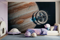 Sci-fi scene in Cosmic Station Mural with glowing station detail