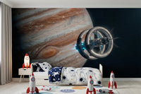 Giant planet surface in Cosmic Station Mural with orbiting structure